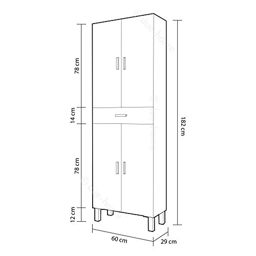 Columna de baño, mueble de lavabo, 4 puertas y 1 cajón, Modelo Aruba, Acabado en Blanco Brillo, Medidas: 60 cm (Ancho) x 182 cm (Alto) X 29 cm (Fondo)