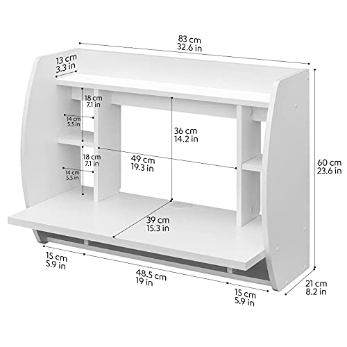 COMIFORT Escritorio Colgante - Mesa de Pared con Librería de Estructura Firme, Moderna y Minimalista con Baldas Espaciosas y de Gran Capacidad, Color Blanco