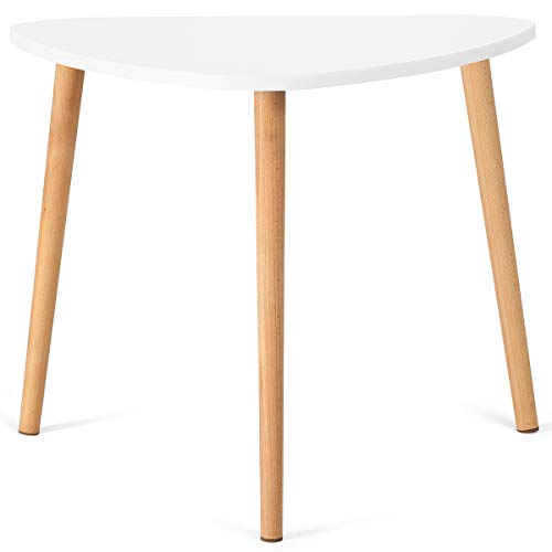 COMIFORT Juego de Mesas Auxiliares - Mesas Nido de Estilo Nórdico, Moderno y Minimalista, Muy Resistente, Set de 2 Piezas Triangulares, Color Blanco y Haya 100% Natural