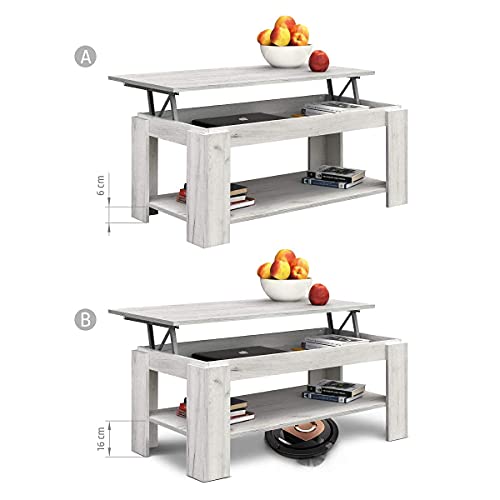 COMIFORT Mesa de Centro Elevable - Mueble con Revistero, Gran Almacenaje, Estilo Moderno, Muy Resistente, Fabricada en Europa, Color Kraft