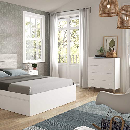 Comoda con 4 Cajones, para Dormitorio, Modelo Sweet, Acabado en Color Blanco Artik, Medidas: 77,5 cm (Ancho) x 95 cm (Alto) x 40 cm (Fondo)