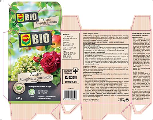 Compo Azufre fungicida Anti oídio, Microgránulos solubles en Agua, para Plantas Ornamentales, arbustos y árboles, Apto para Agricultura ecológica, 450 g