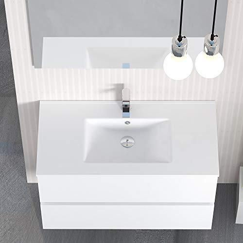 Conjunto de Mueble de Baño Onyx. Mueble 100cm, 2 cajones, suspendido en Pared, con Lavabo cerámico, y Espejo. Varios Acabados y Medidas. Mueble Montado.