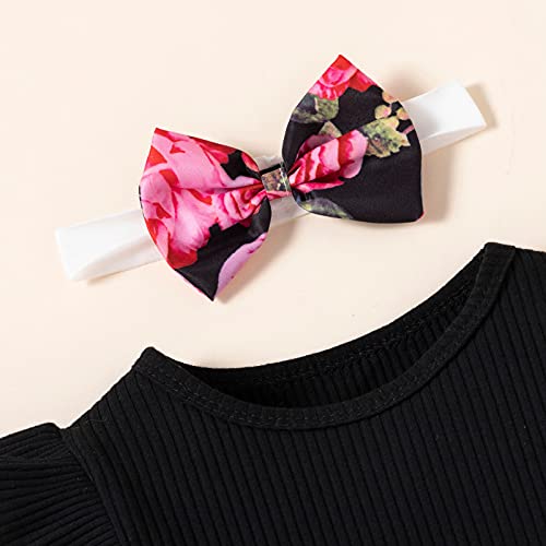 Conjunto de ropa para bebé niña, con volantes, hombros y manga larga, camiseta de manga corta + pantalón de flores + cinta para la frente para recién nacidos, ropa de bebé 2178, a, Talla única