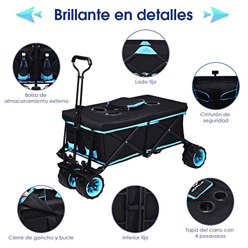 COSTWAY Carrito de Mano Plegable con Bolsa Extraíble y Cremallera Carro Transporte con Ruedas para Playa Compra Camping Pesca Jardín hasta 50 kg