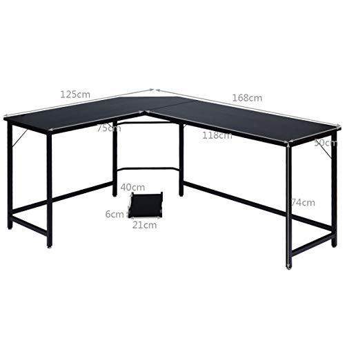 COSTWAY Mesa de Ordenador Escritorio Esquina en Forma de L Estación de Trabajo para Hogar Oficina (Negro)