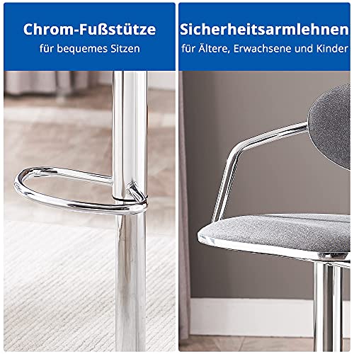Cozy Castle Taburetes Altos de Cocina juego de 2, Taburete Alto ajustable en altura con respaldo en tela de lino, Taburete Cocina giratorias carga 150 kg (Gris)