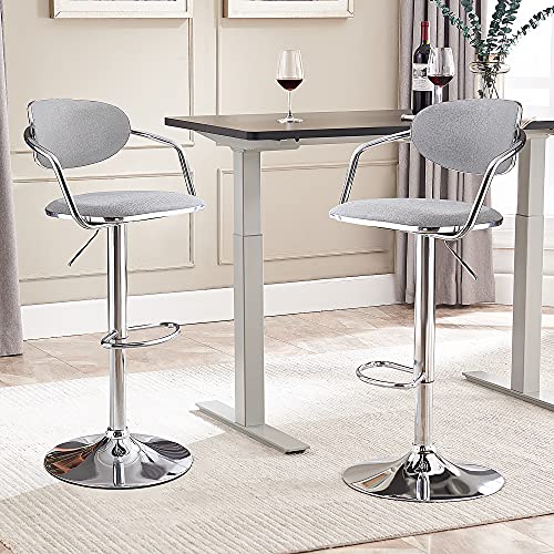Cozy Castle Taburetes Altos de Cocina juego de 2, Taburete Alto ajustable en altura con respaldo en tela de lino, Taburete Cocina giratorias carga 150 kg (Gris)