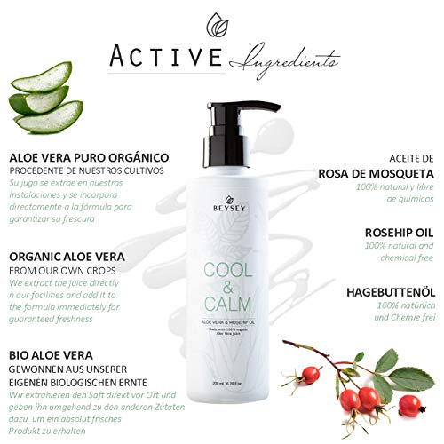 Crema Corporal de Aloe Vera con Aceite de Rosa de Mosqueta - Hidratante/Aftersun/Post Depilación - Refrescante/Calmante/Antiinflamatoria - Crema ligera/Gel - COOL&CALM de Beysey 200ml
