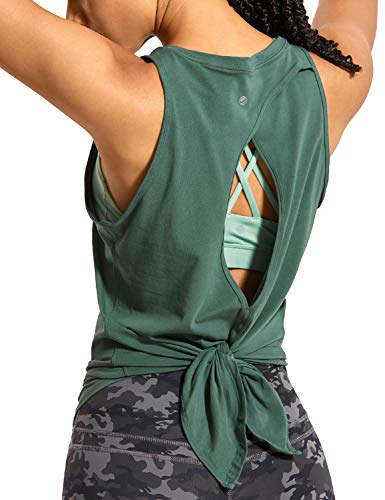 CRZ YOGA Mujer Camisas sin Mangas Deportivas Camisetas Chaleco Yoga Cuello Redondo Tops Deportes Espalda Abierta Verde Grafito 44