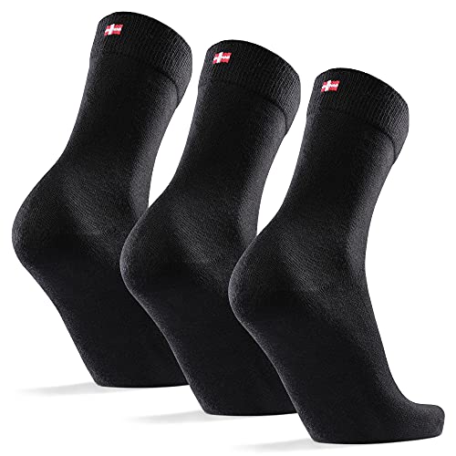 DANISH ENDURANCE Calcetines de Algodón, para Hombre y Mujer, Calcetines Clásicos de Vestir, Cómodos, Transpirables, para el Uso Diario, Negro, Gris, Rojo, Pack de 3 (Negro, EU 39-42)