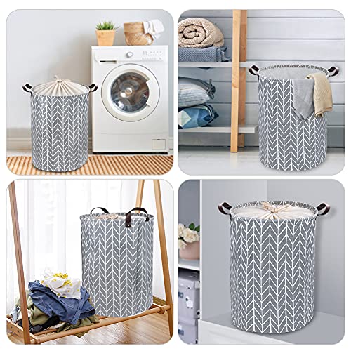 DIAOPROTECT Cesto Ropa Sucia, Cesta Ropa Sucia Plegable,Cubo Bolsa Ropa Sucia con Asas de PU y Cierre de cordón para Guardar la Ropa y Juguetes en el Dormitorio y Lavandería-17.7" Cesta Ropa