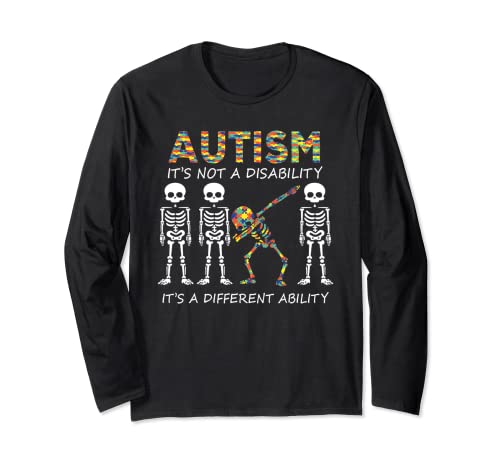 Divertido Esqueleto Dabbing Halloween Autismo No Es Una Discapacidad Manga Larga
