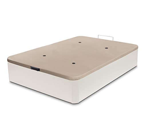 DORMIDAN - Canapé abatible de Gran Capacidad con Esquinas Redondeadas en Madera, Base tapizada 3D Transpirable + 4 válvulas aireación 90x190cm Color Blanco
