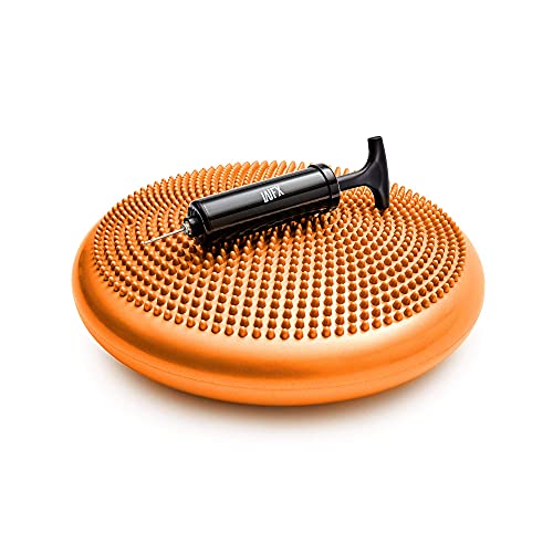 #DoYourFitness Cojin Equilibrio »Blowup« Bomba incluida/Disco de equilibro para Entrenamiento, rehabilitación, Ejercicios de Espalda/Cojin Wobble, 33 cm/Peso máximo 140 kg/Naranja
