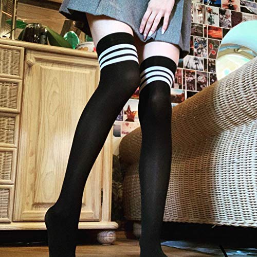 DRESHOW 6 Pares Calcetines Hasta la Rodilla para Mujer, Raya Escuela de Cosplay Casual Sobre la Rodilla Medias Hasta el Muslo Calcetines Largos