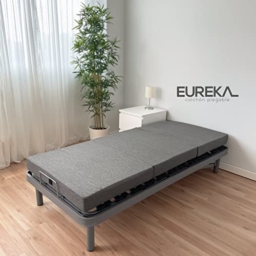 Duérmete Online Gris Oscuro Colchón Plegable Eureka para Invitados con Cierre y Asa | Espuma de Gran Densidad (Extrafirme) y Funda en Loneta Desenfundable, Muy Transpirable, 80 x 190
