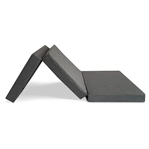 Duérmete Online Gris Oscuro Colchón Plegable Eureka para Invitados con Cierre y Asa | Espuma de Gran Densidad (Extrafirme) y Funda en Loneta Desenfundable, Muy Transpirable, 80 x 190