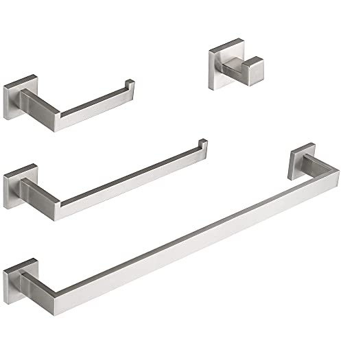 DUFU Juego de Toalleros de Baño - Juego de Accesorios de Baño de Acero Inoxidable de 4 Piezas Barra de Toalla + Portarrollo de Papel Higiénico + Gancho Soportes de Toalla Montados en la Pared