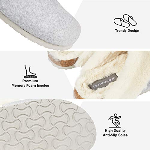 Dunlop Zapatillas Mujer, Zapatillas Casa Mujer con Forro Polar, Pantuflas Mujer Suela de Goma Antideslizante, Regalos para Mujer y Adolescentes Talla 36-41 (Gris, Numeric_38)
