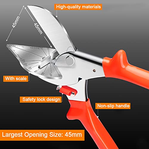 DURANTEY Cortador de Inglete Cortadora de Angulos para Madera 45-135 ° Cortador de Cizalla de Mano Tijeras Ingletadoras para Cortar Moldear Tubería de Plástico de PVC/PPR/PE Rama Alambre