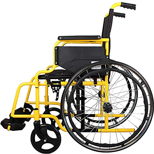 DYR Silla de Ruedas de Transporte Plegable, Silla de Ruedas Manual Liviana con Freno de Mano y reposabrazos para Adultos jóvenes, Personas Mayores, Personas discapacitadas (Amarillo)