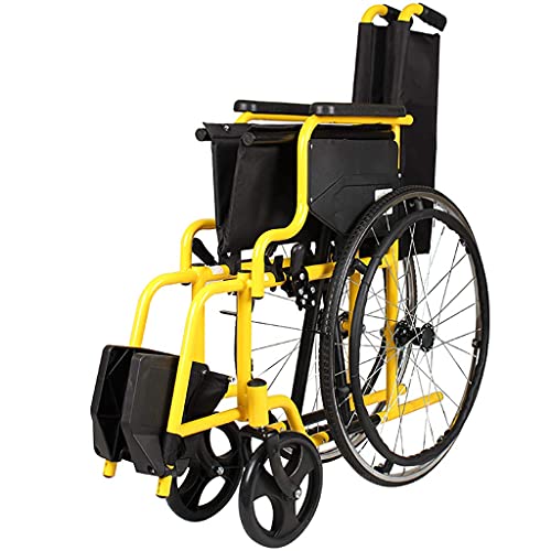 DYR Silla de Ruedas de Transporte Plegable, Silla de Ruedas Manual Liviana con Freno de Mano y reposabrazos para Adultos jóvenes, Personas Mayores, Personas discapacitadas (Amarillo)