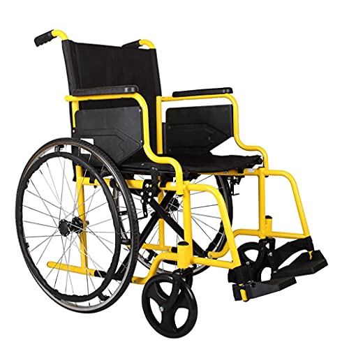 DYR Silla de Ruedas de Transporte Plegable, Silla de Ruedas Manual Liviana con Freno de Mano y reposabrazos para Adultos jóvenes, Personas Mayores, Personas discapacitadas (Amarillo)