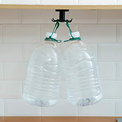 EigPluy 6 Ganchos Colgador de Utensilios Cocina,sin Perforación Adhesivo Utensilios en Cocina Ganchos Bajo Armario,360 ° Giratorio Utensilios de Cocina Rack Baldas(2 Piezas,Negro)