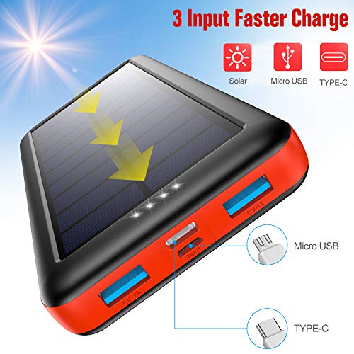 Ekrist Cargador Solar 26800mAh Power Bank de Carga Rápida Batería Externa Movil con [Tipo C Recarga Rápida] Solar Cargador Portatil para iPhone Samsung Android Móviles Tableta