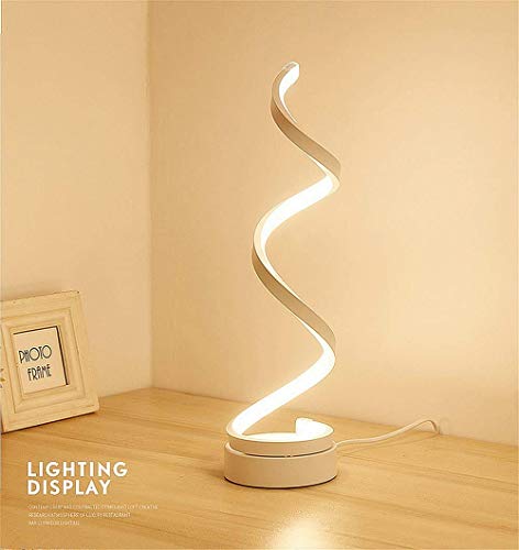 ELINKUME espiral LED lámpara de mesa, curvo LED lámpara de escritorio regulable, diseño minimalista moderno, 12W luz blanca cálida, Creative acrílico LED modelado lámpara de cabecera (blanco)