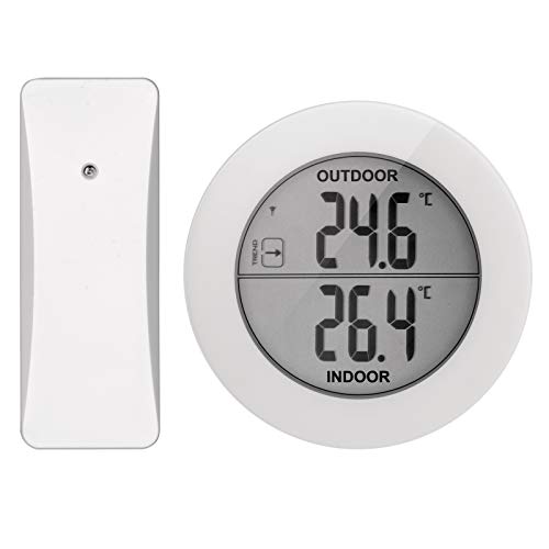 EMOS Termómetro digital E0129 con sensor exterior, temperatura exterior y temperatura interior con sensor inalámbrico de radio, alcance de 80 m, memoria