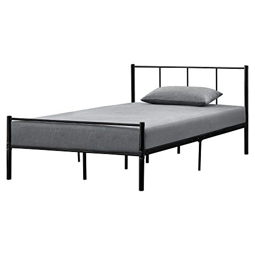 [en.casa] Cama de Metal 120cm x 200cm Cama Doble Cama Matrimonio Somier Negro