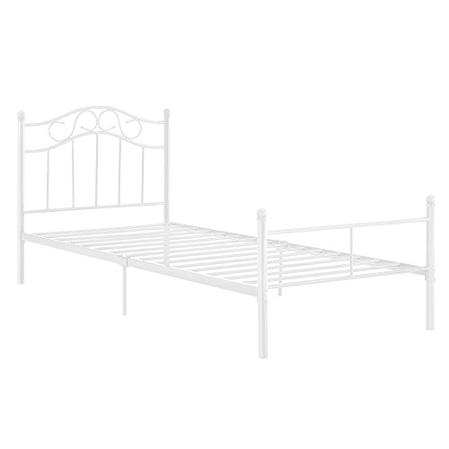 [en.casa] Cama de Metal 120x200 Blanca Estructura Base con somier