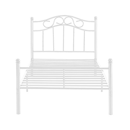 [en.casa] Cama de Metal 120x200 Blanca Estructura Base con somier