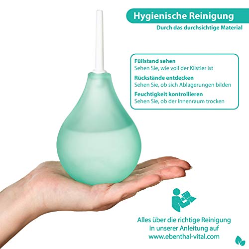Enema Medico Bulbo de Silicona Premium EBENTHAL VITAL® • Suave, Seguro y Cómoda Ducha Médica • Color Transparente • Juego Completo para Lavado Anal y Lavado Vaginal con Instrucciones