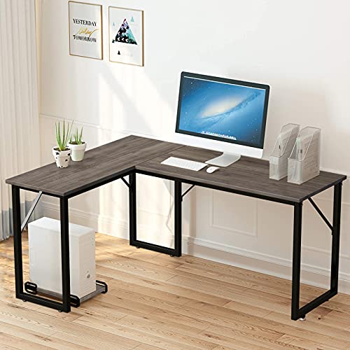 Escritorio para Ordenador, Escritorio Esquinero en Forma de L, Mesa de Esquina con Puerta de CPU, para Casa y Oficina, 143 x 110 x 75 cm (Nogal Claro)