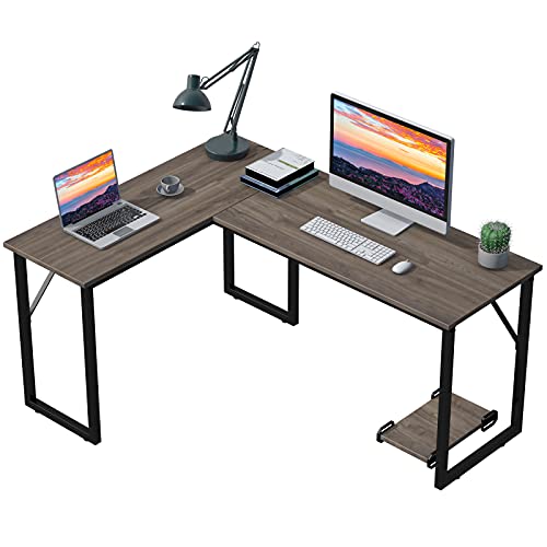 Escritorio para Ordenador, Escritorio Esquinero en Forma de L, Mesa de Esquina con Puerta de CPU, para Casa y Oficina, 143 x 110 x 75 cm (Nogal Claro)