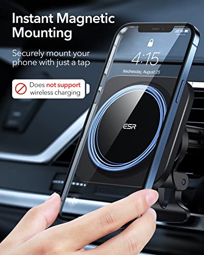 ESR HaloLock Soporte teléfono para Coche MagSafe, Compatible con iPhone 13/13 Pro/13 mini/13 Pro Max/12/12 Pro/12 mini/12 Pro MAX, Soporte para Salpicadero/Rejilla ventilación,No Admite Carga.Negro