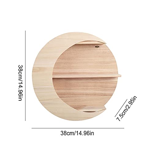 Estante de pared de luna, estante de madera de la luna, decoración de la pared del arte de la media luna soporte de exhibición de almacenamiento para la sala de estar, dormitorio o sala de estar