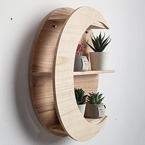 Estante de pared de luna, estante de madera de la luna, decoración de la pared del arte de la media luna soporte de exhibición de almacenamiento para la sala de estar, dormitorio o sala de estar