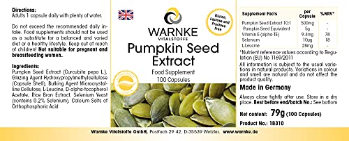 Extracto de semillas de calabaza 500mg – Con Vitamina E y Selenio – 100 cápsulas