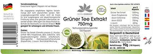 Extracto de Té verde 750mg - Altamente dosificado - Vegano - 50% EGCG - 100 cápsulas