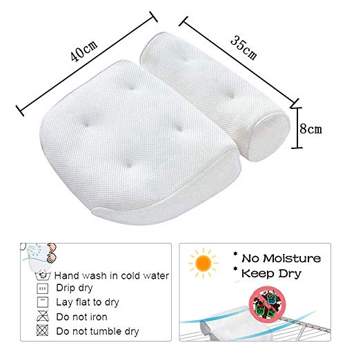 EXTSUD Almohada de Baño Soporte Suave y Cómodo con 6 Ventosas Antideslizantes Ideal para SPA Masajes en Casa o Viaje, Blanco