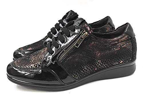 EZ - Zapato Mujer Plano con Cordoneras Estilo Cásual | Zapatilla Bamba Plana Flexible | Original Calzado Vegano (Negro-Marron, Numeric_39)