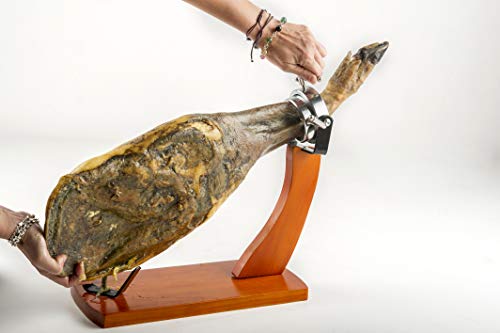 Fackelmann Profesional paletilla y jamón, Soporte jamonero Giratorio góndola Pino con herrajes Cromado y Acero Inoxidable, Base, Color, Negro 1 ud, Madera Natural/INOX, 36,5 x 16,5 x 37,5 cm