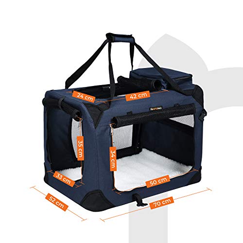 FEANDREA Bolsa de Transporte para Mascotas Transportín Plegable para Perro Portador Tela Oxford Azul Oscuro L 70 x 52 x 52 cm PDC70Z