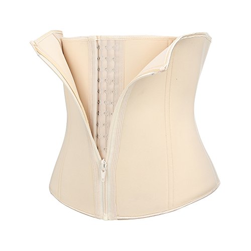 FeelinGirl Mujer Neopreno Corsé Lumbar con 6 Huesos Aceros Faja Reductora Postparto con Cremallera y Velcro Waist Trainer Deportivo Beige Cintura 82-88cm(XXL/Talla 44)