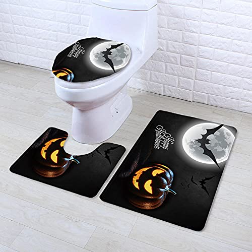 FGHJSF Alfombra de baño de 3 Piezas Calabaza en el Cielo Nocturno Impresión 3D Alfombrillas de baño Set Alfombra de baño de Secado rápido, Alfombra de Contorno en Forma de U y Asiento de Inodoro