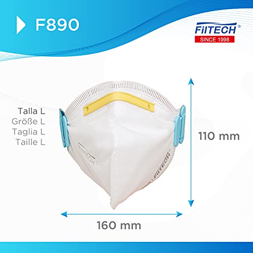 Filtech Mascarillas FFP3 F890 | 20 Uds | TALLA L | CALIDAD HOSPITALARIA | Certificado Europeo - CE 2163 | Homologada | 6 Capas de protección | >99% Filtración | NR Desechables | Antiempañamiento Gafas